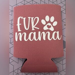 White Fur Mama With Pink Can Koozie